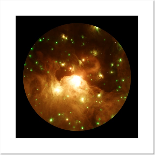 Gold nebula with green stars Wall Art by Alexmelas